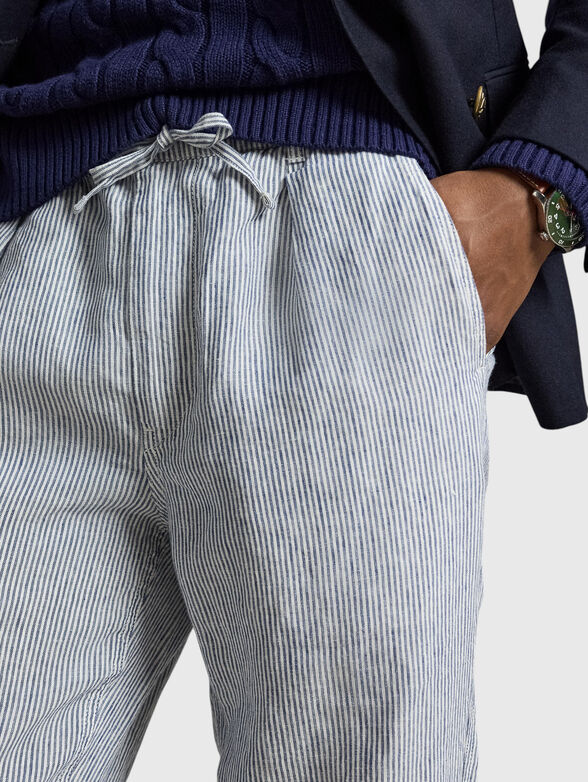 Striped drawstring waist trousers - 4