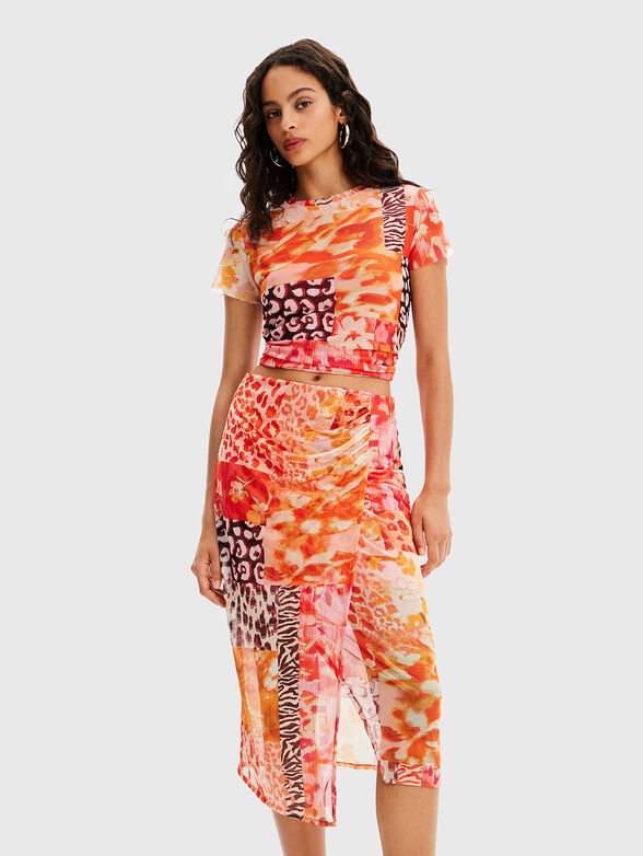 Midi skirt with multicolour print  - 4
