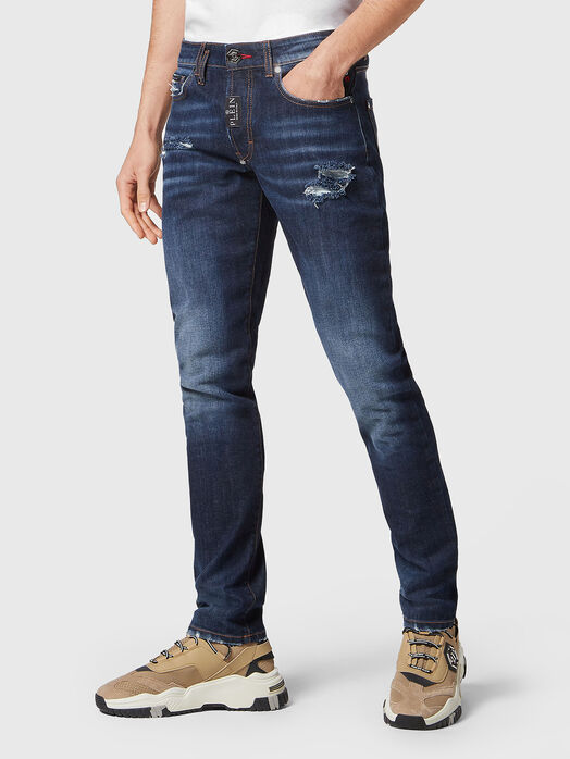 Navy straight jeans