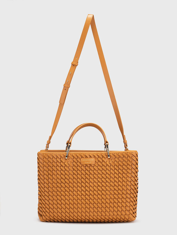 Big leather bag with knitted effect and logo - 2