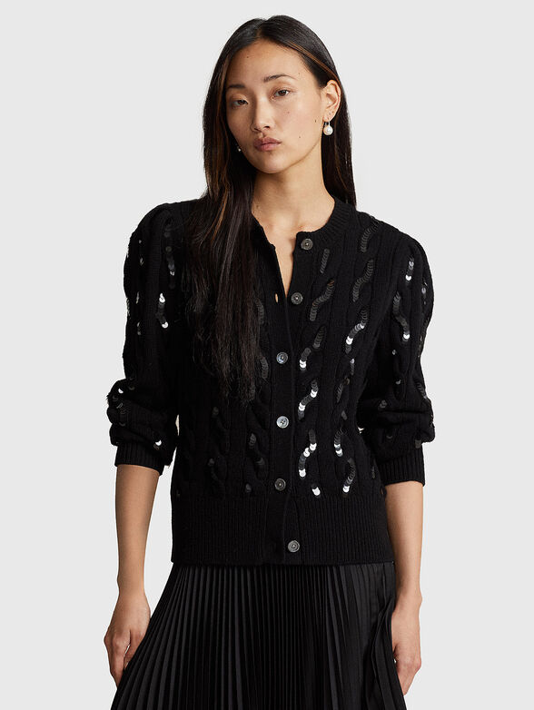 Sequin embellished cardigan in wool blend - 0