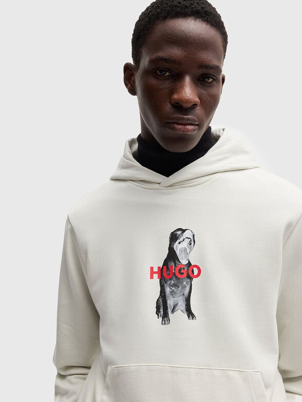 Cotton sweatshirt with hood and animal graphics - 3