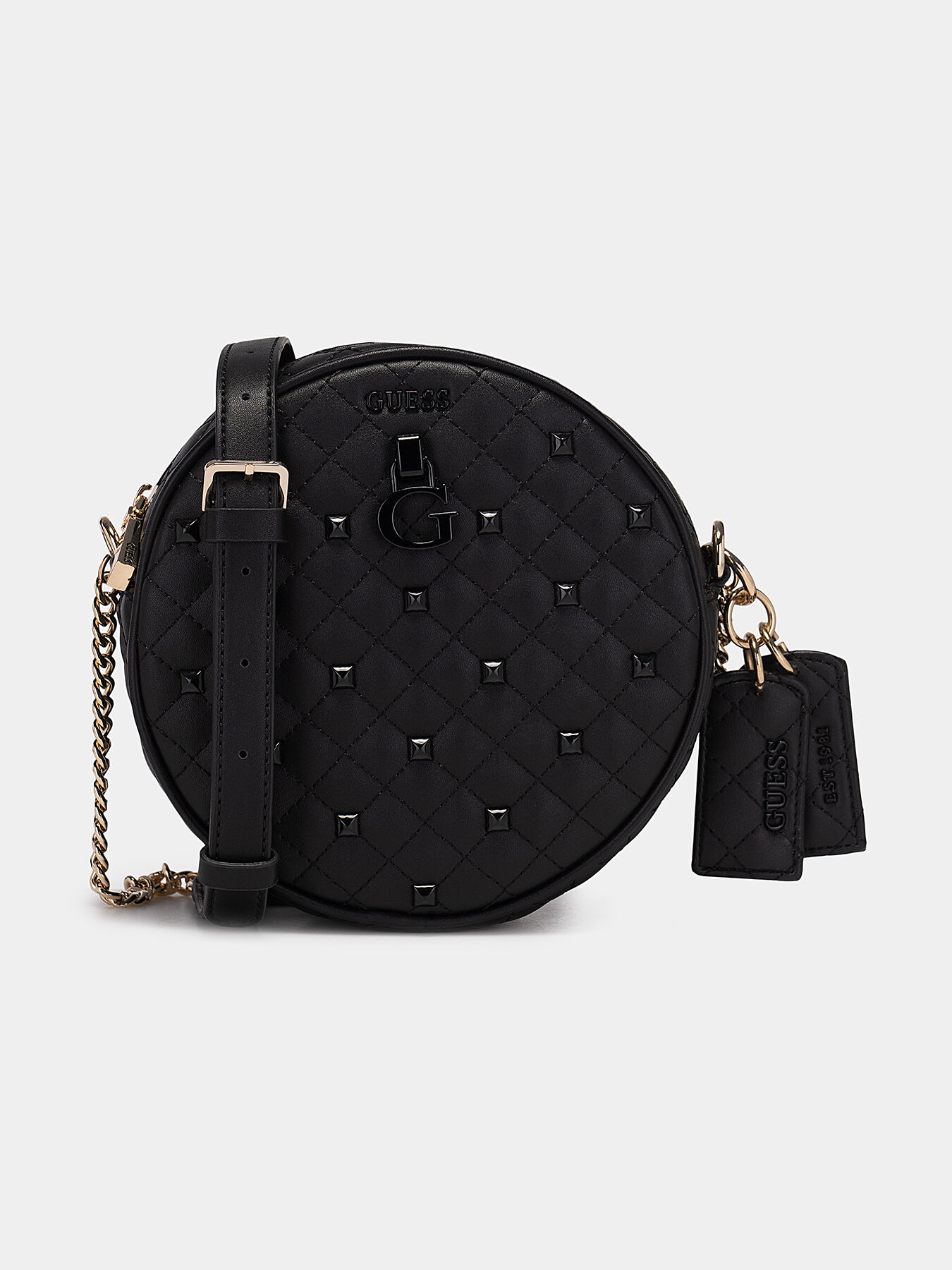 RUE ROSE black round crossbody bag with studs brand GUESS Globalbrandsstore en