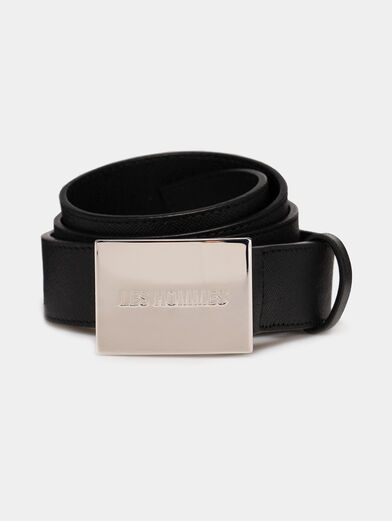 Black leather belt with logo detail - 1