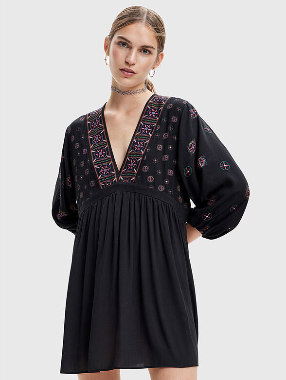 CRETA black dress with ethnic print - 1