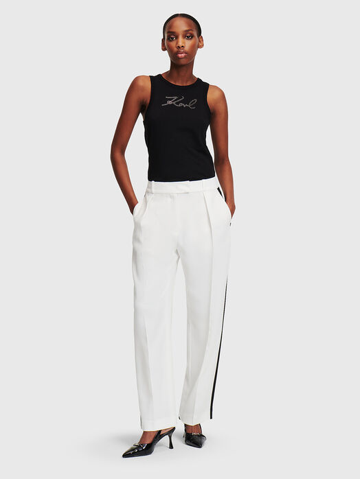 White trousers with contrast trims