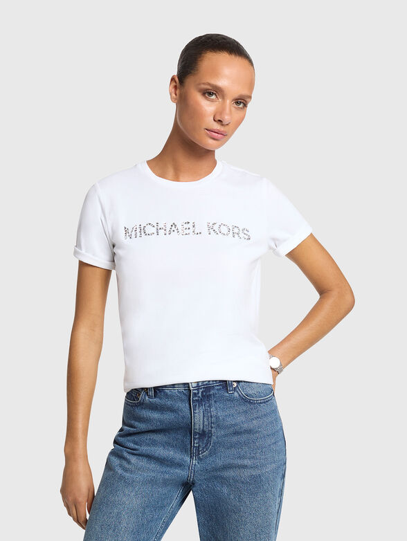 Black T-shirt with crystal appliqu&eacute;s - 1