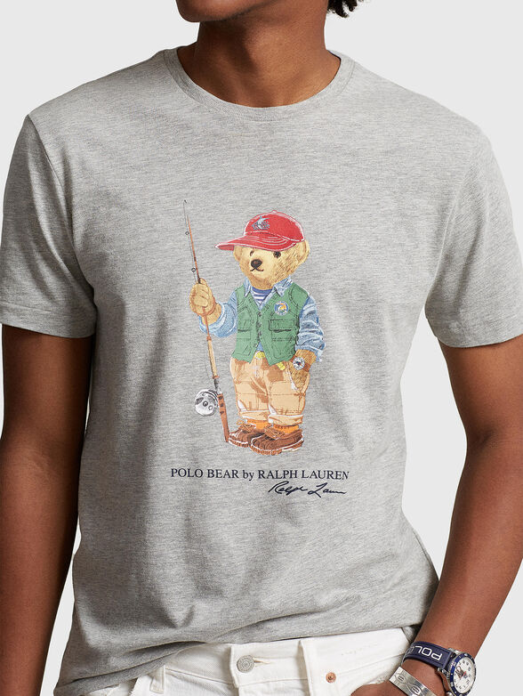 Grey cotton T-shirt with Polo Bear print - 4