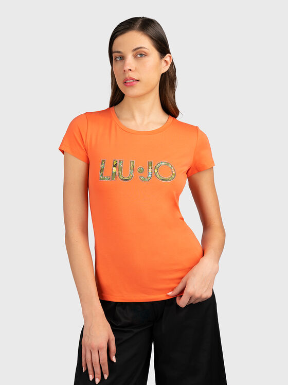 Оранжева тениска с акцентно лого - 1