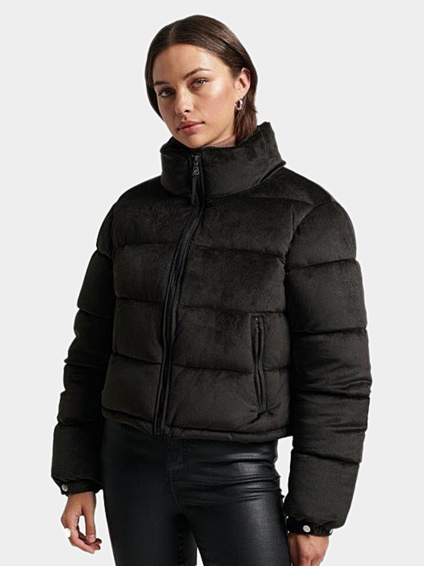 Black velvet padded coat top