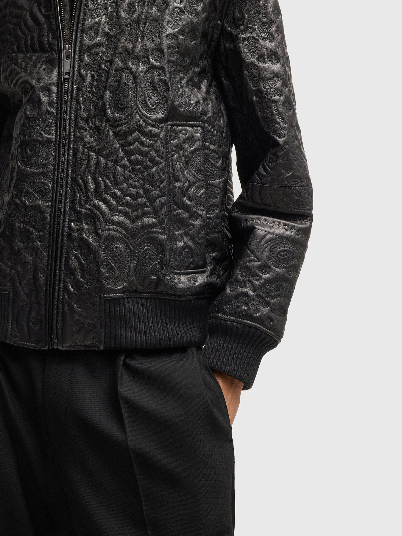 Leather bomber jacket with paisley pattern brand HUGO