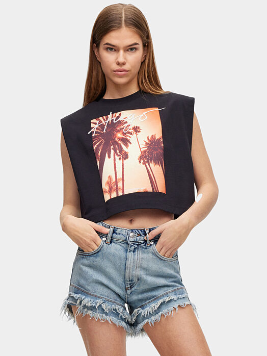 Black top with contrasting print