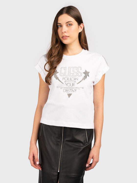 Cotton T-shirt with rhinestones - 1