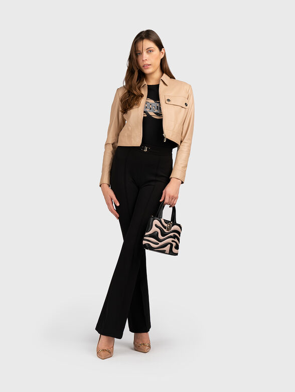 Cropped leather jacket in beige color - 2