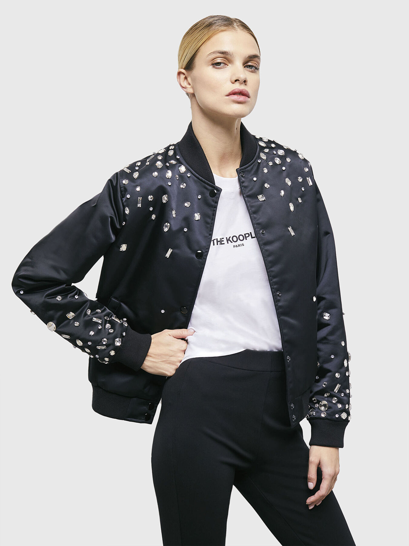 Black leather jacket with rhinestones top