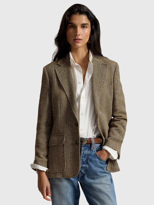 Herringbone pattern linen blend blazer - 1