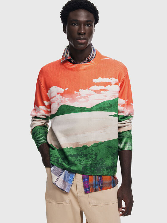 Sweater with landscape print  - 1