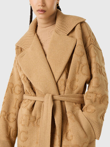 Knitted coat with embossed logo texture - 3