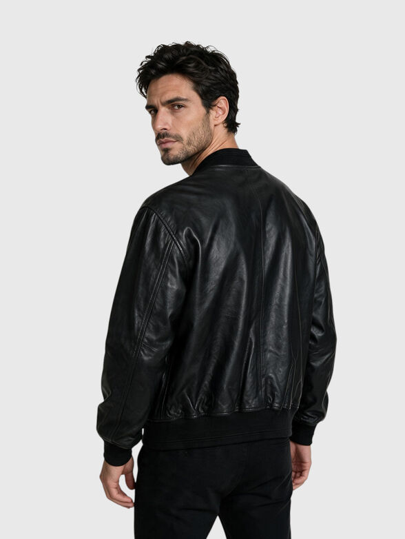 Leather jacket with logo detail - 3