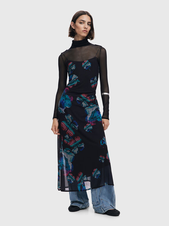 Midi dress with long sleeves and accent print - 1