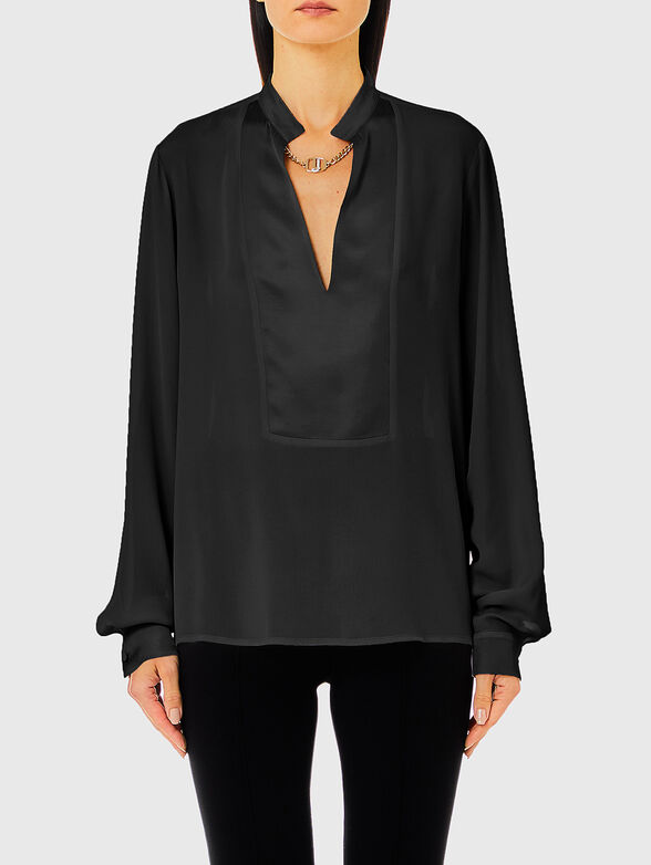 Blouse with V-shaped neckline and logo - 1