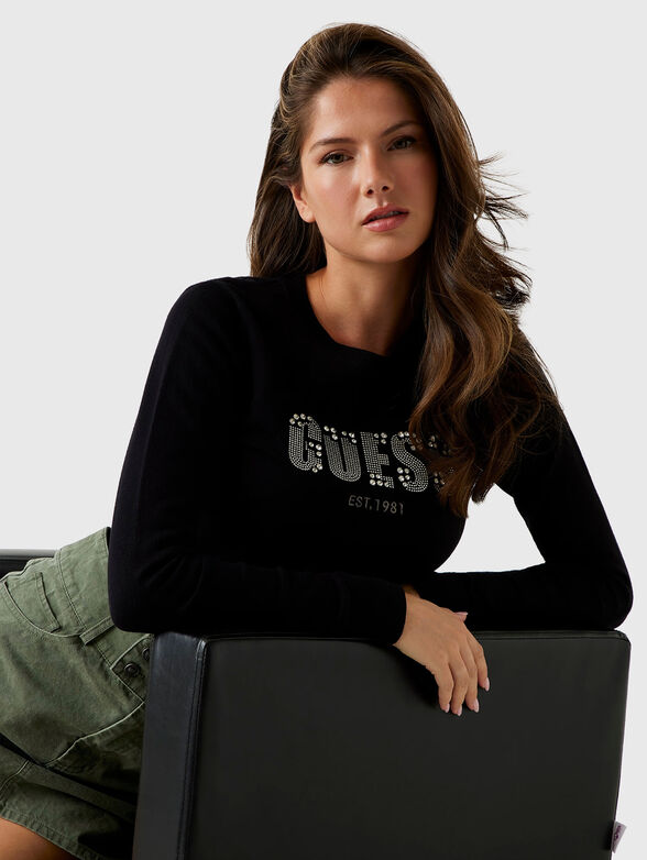 Sweater with oval neckline and rhinestones - 4