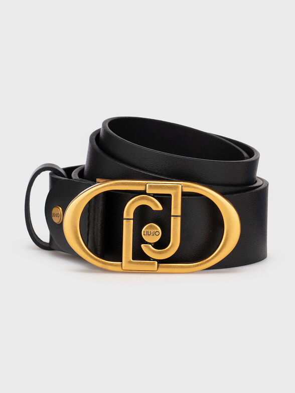 Leather belt with logo buckle - 1