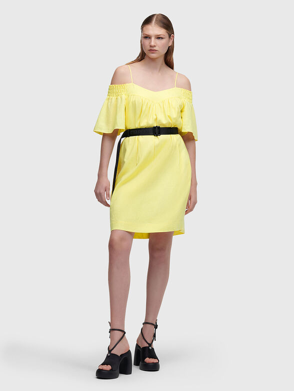 knee length dresses for ladies Monochrome linen blend dress | Pristine | Women | KARL LAGERFELD