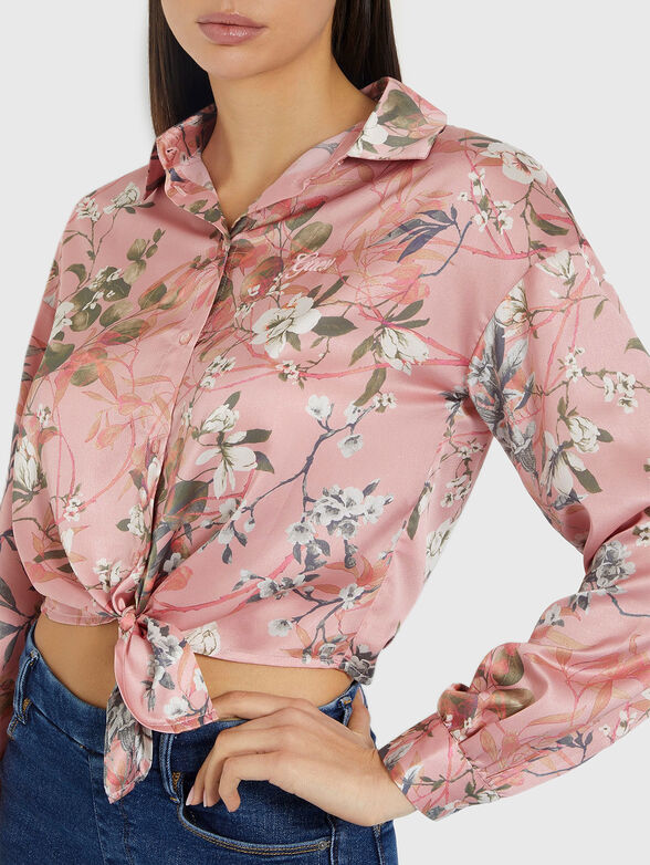 Shirt with floral print and ribbon - 4