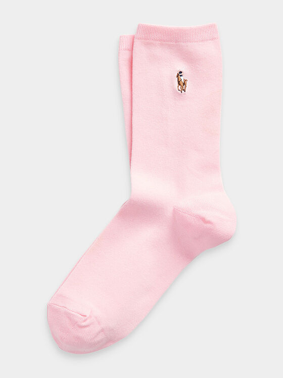 Чорапи в розов цвят с лого бродерия - 1