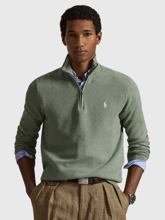 Пуловер с лого детайл и цип - 1