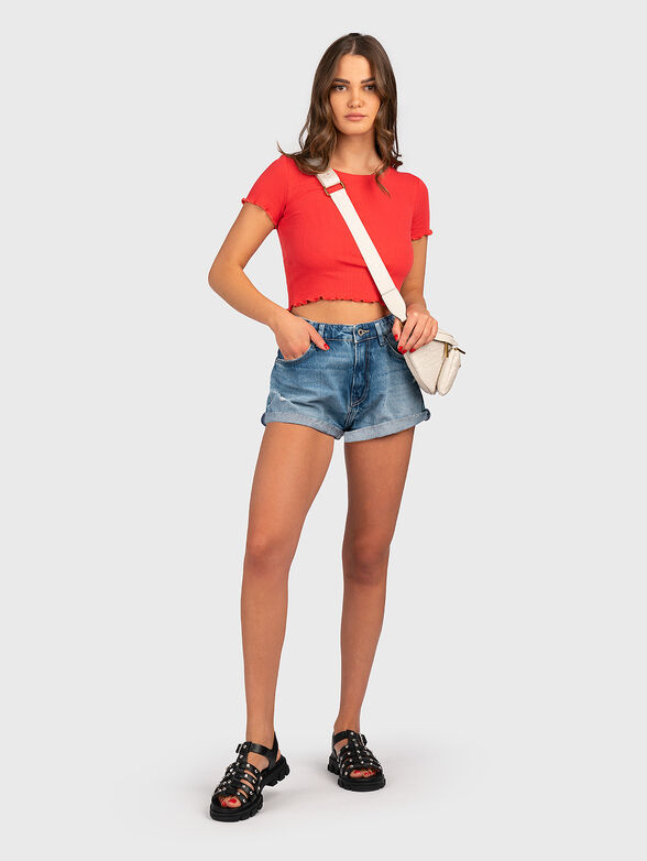 CARA blue cropped T-shirt in stretch rips - 2