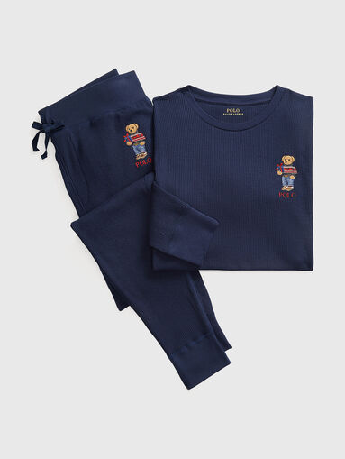 Dark blue two-piece pyjamas with embroidery - 5