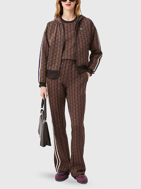 Суитшърт с монограмен лого принт в кафяво - 2