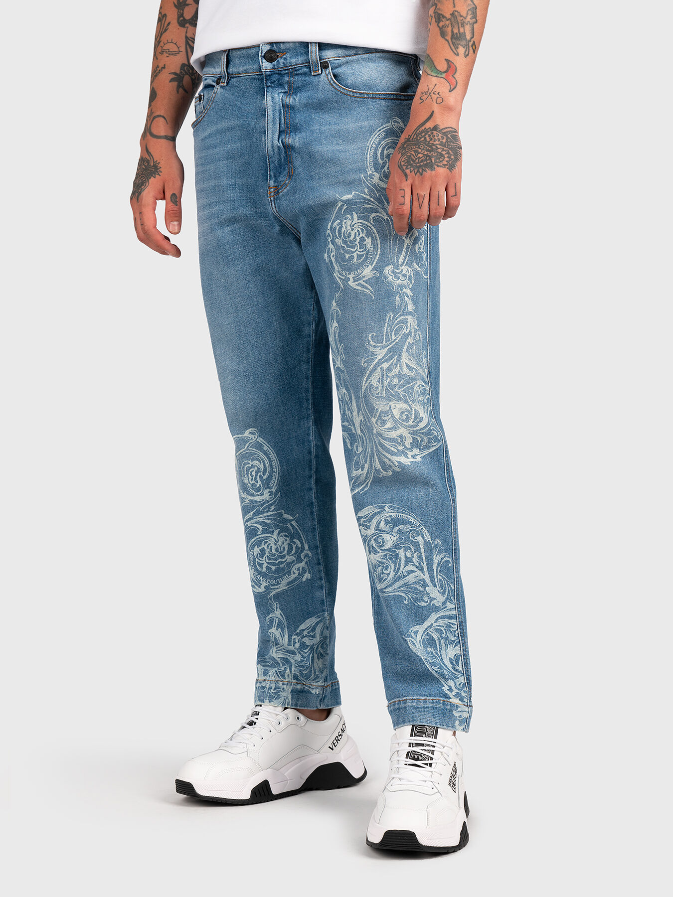 Light blue jeans with print brand VERSACE JEANS COUTURE