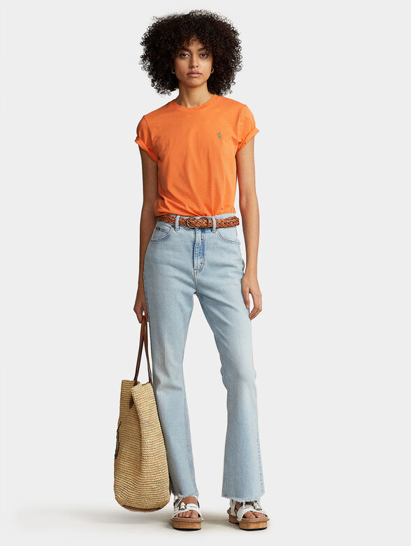 Cotton T-shirt in orange with logo embroidery - 2