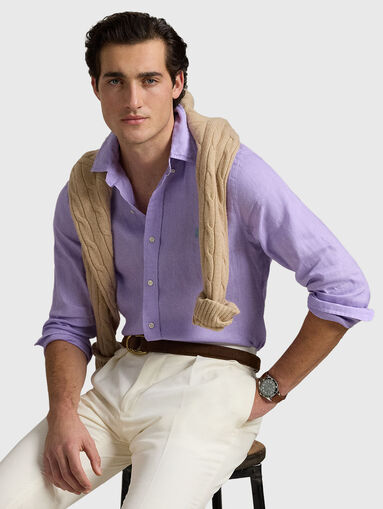 Purple linen shirt with logo embroidery - 5