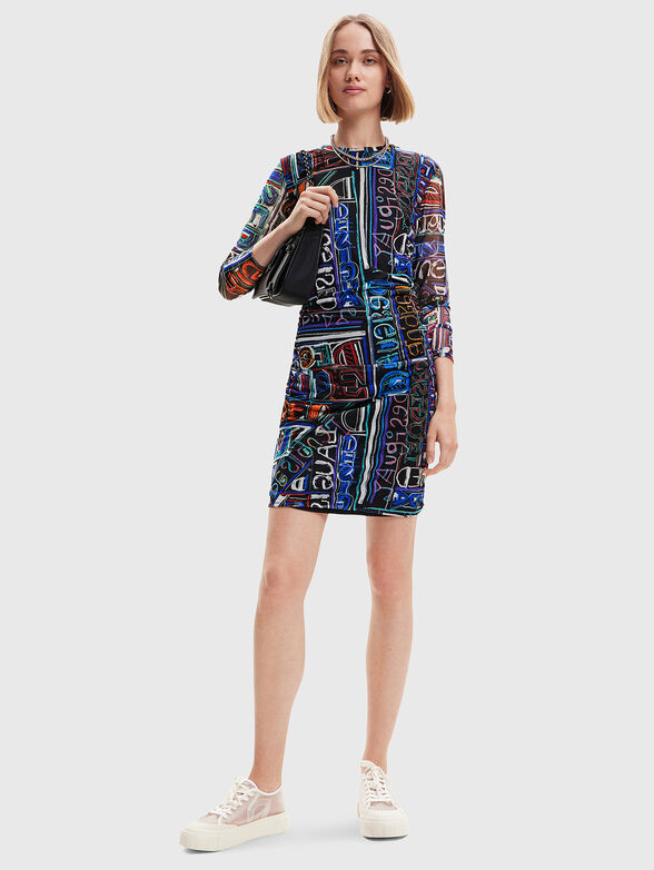 Mini dress with long sleeves and multicolor print - 4