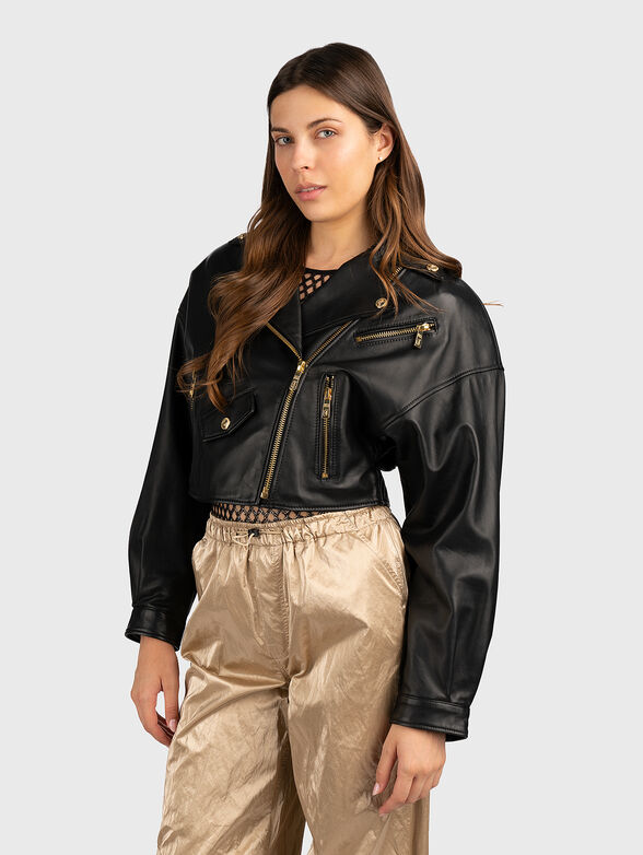 Cropped leather jacket - 1