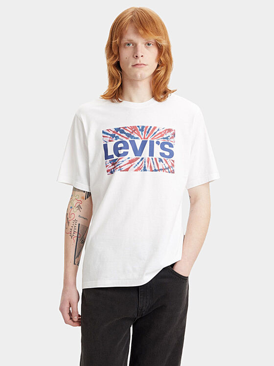 Бяла тениска с контрастен лого принт - 1