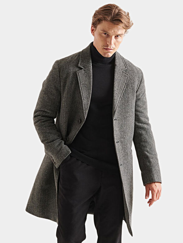 Wool blend coat with metal logo detail - 6