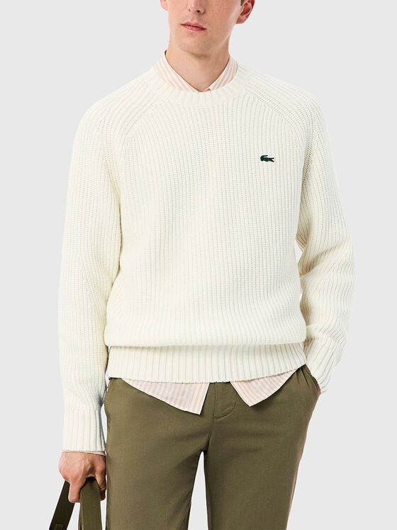 Плетен вълнен пуловер с овално деколте - 1