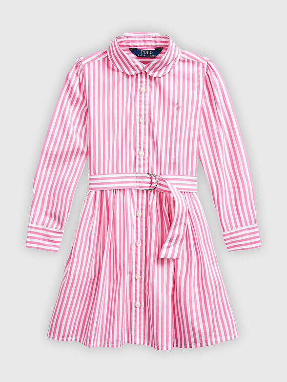 Cotton dress with striped pattern and belt - 1