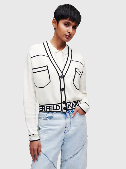 Blue cropped cardigan with contrasting elements