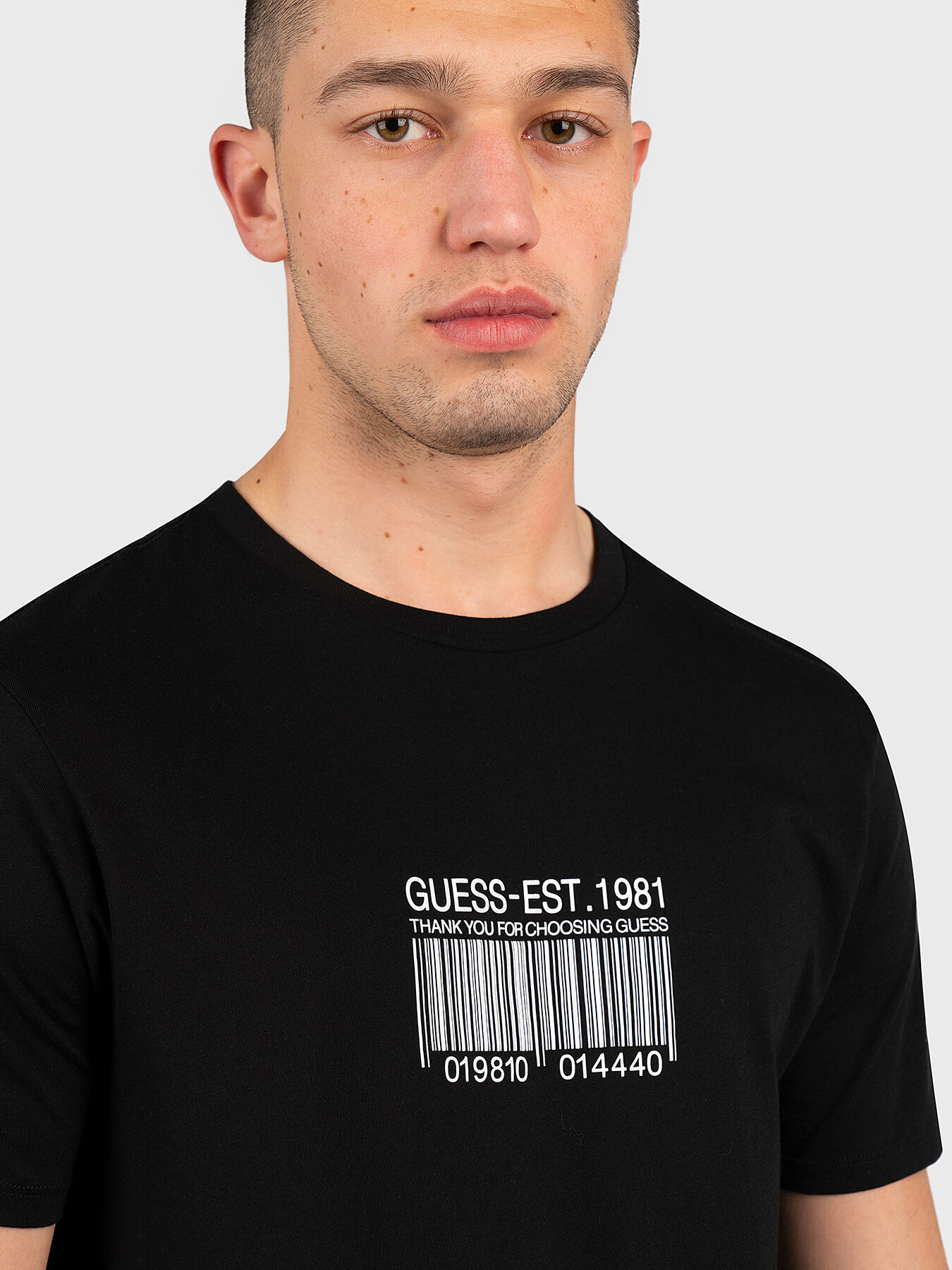 Cotton T-shirt with barcode logo print brand GUESS