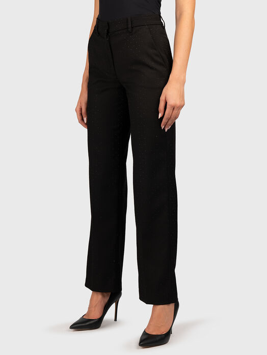 Trousers with high waist and rhinestones