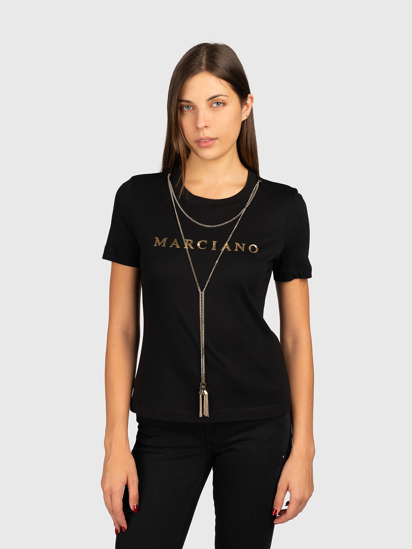 OLIVIA black T-shirt with golden element brand Marciano