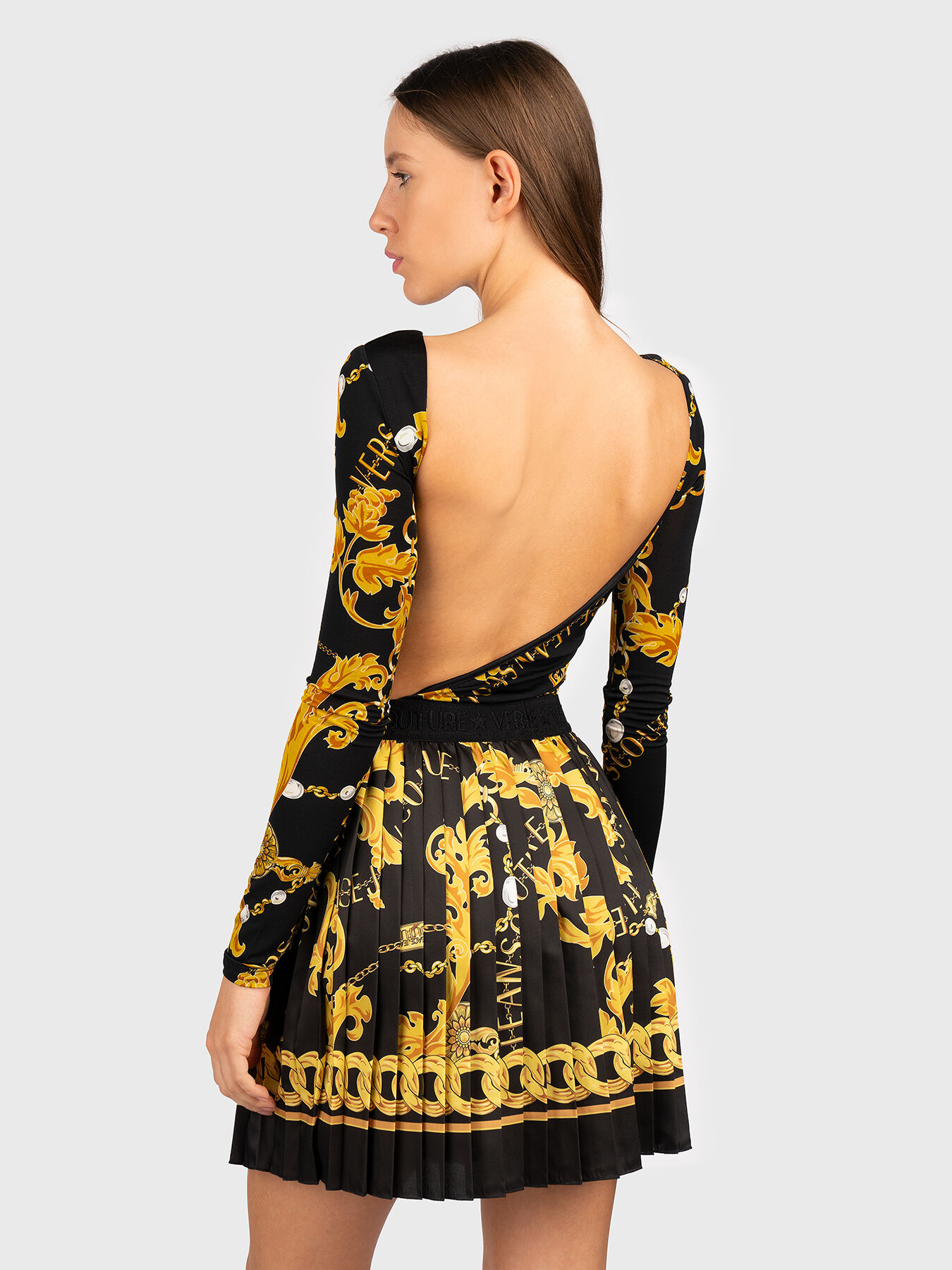 Bodysuit with cut-out details and baroque print brand