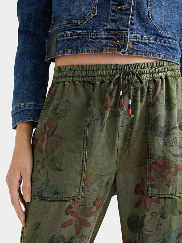 Pants with floral print  and Mickey Mouse details - 5