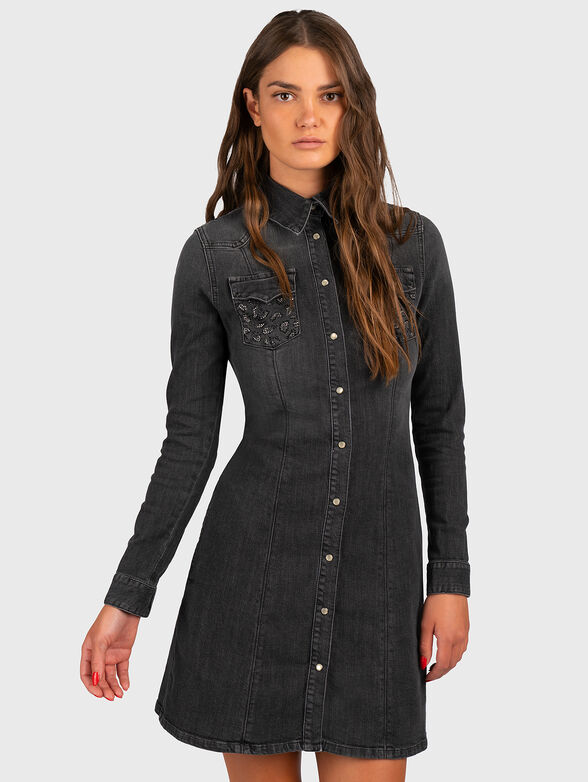 Denim dress with snap buttons - 1